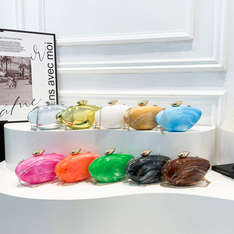 Oval Shell Goose Egg Acrylic Fashion Evening Bag Chain Shoulder Women&